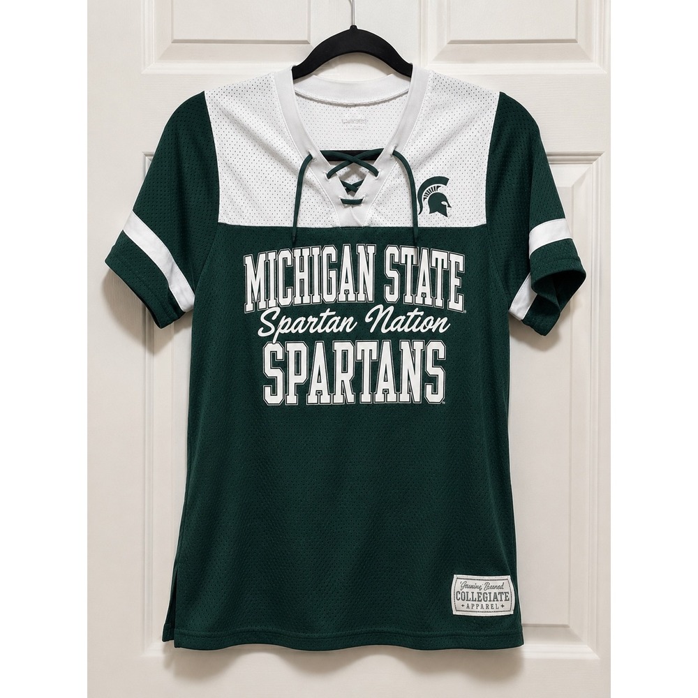 Collegiate Apparel Michigan State Spartans Lace Up Mesh Jersey Green White Med